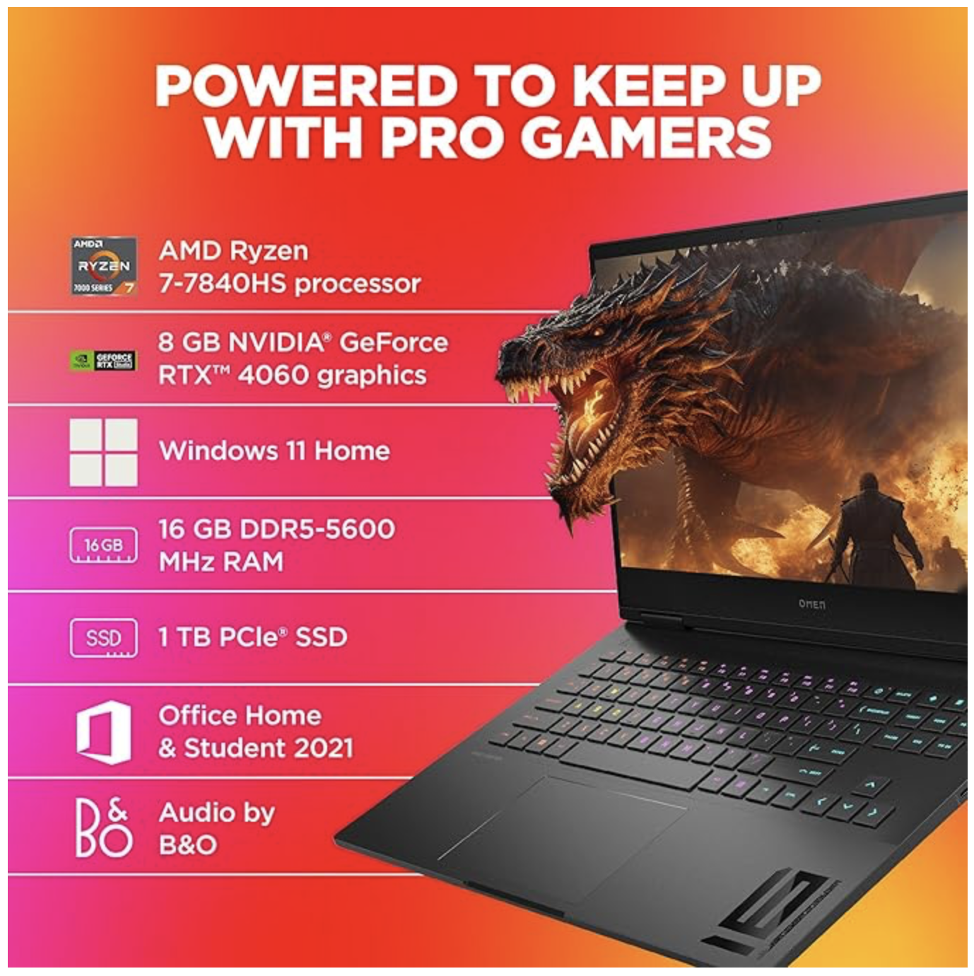 HP Smartchoice Omen AMD Ryzen 7 7840Hs, 8GB RTX 4060 (16GB DDR5, 1TB SSD) FHD, 165Hz, 300Nits, IPS,