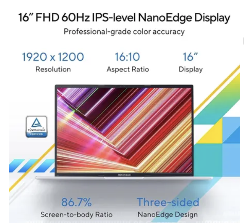 ASUS Vivobook 16, 16" FHD (1920 x 1200) OLED,Intel Core i5-13420H Processor,(16GB RAM/512GB SSD/Win