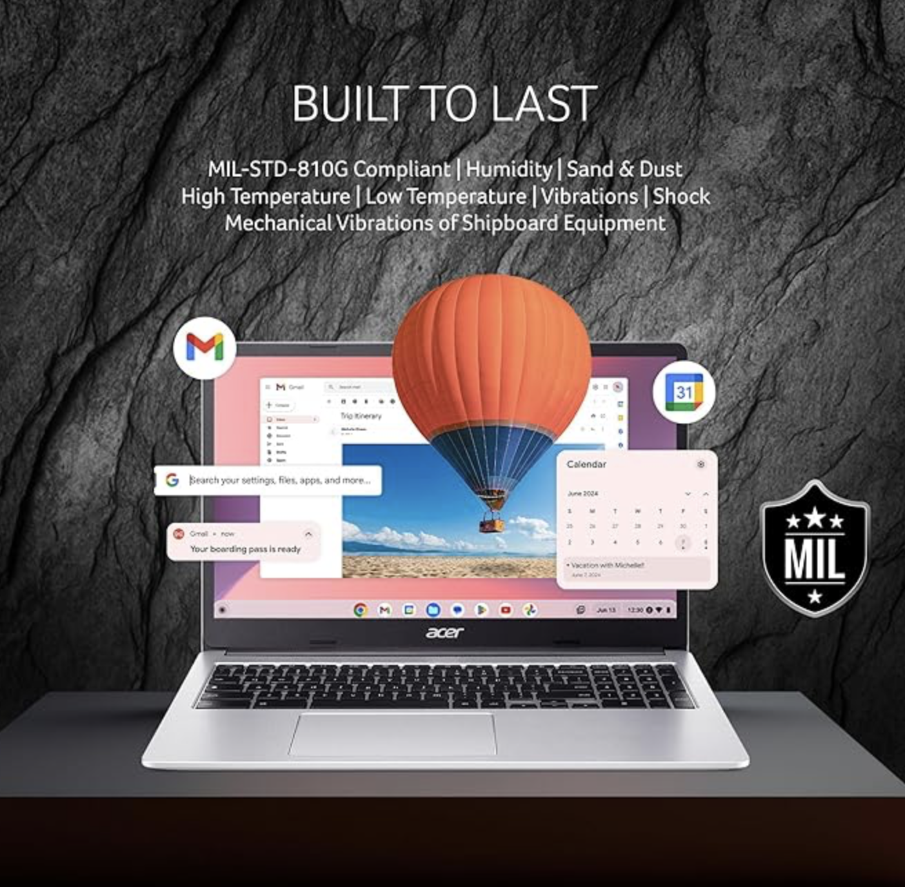 acer Chromebook, Intel Celeron N4500, 8GB RAM, 128GB eMMC, Full HD LED Backlit TFT LCD 15.6"/39.6 cm